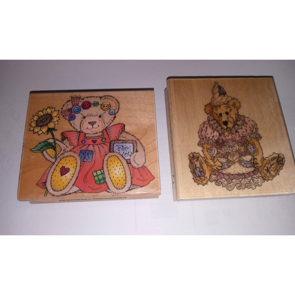 Lot of 2 Vtg Wood Rubber Stamps Country Bear Boyds Card Making Scrapbooking